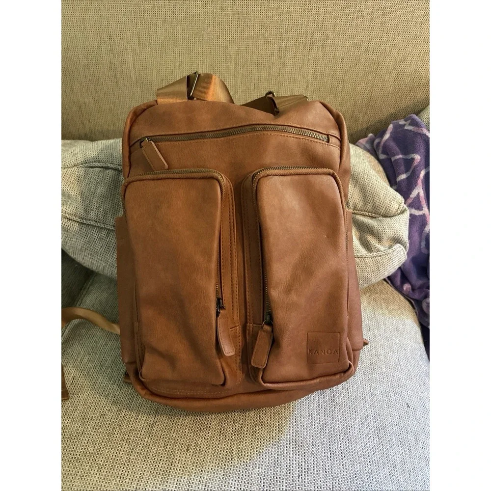 Kanga Pack Classic Camel Brown Vegan Leather Diaper Bag Backpack Convertible